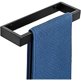 Sayayo Matte Black Towel Bar for Bathroom Wall, 10 Inch Hand Towel Holder, Screw or Self Adhesive Towel Ring Square SUS304 Stainless Steel, 3.2 Inch Wider Design