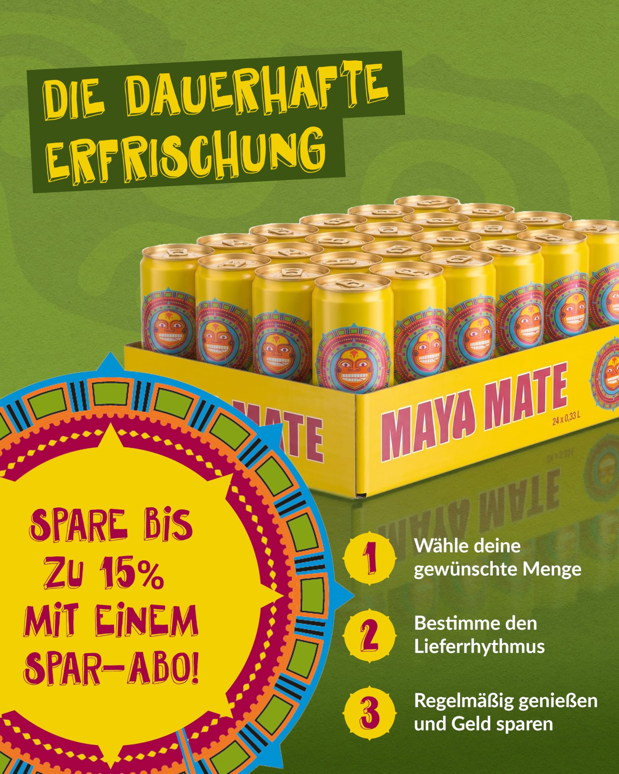 Maya Mate – Mate-Drink natürlicher Energy Drink 24 x 330 ml Dosen – Softdrink mit herb-frischem Mate-Geschmack mit 21,5 mg Koffein pro 100 ml – Belebendes Erfrischungsgetränk im stylischen Design 5