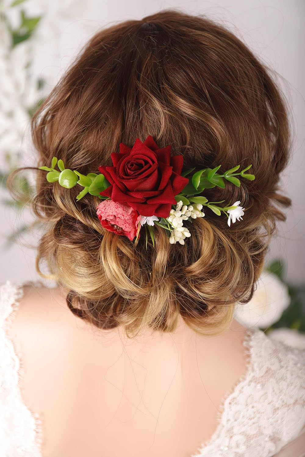 Amazon Com Kercisbeauty Bridal Burgundy Deep Red Flower Hair Comb Clips Wedding Floral Headpiece Hair Accessories For Women And Girls Beauty