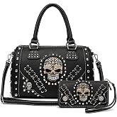 Gothic Skull Handbag and Wallet Set for Women Western Satchel Purse Bags | Convertible Carry, Studded Skull Details & Organized Everyday Storage