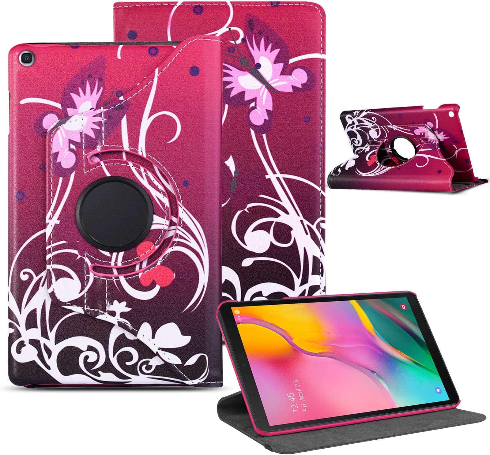 Case for Samsung Galaxy Tab A 10.1 (2019), Leather 360 Degree Rotating Smart Stand Folding Folio Tablet Cover for Samsung Galaxy Tab A 10.1 (2019) T510 T515 (Butterfly On Purple)