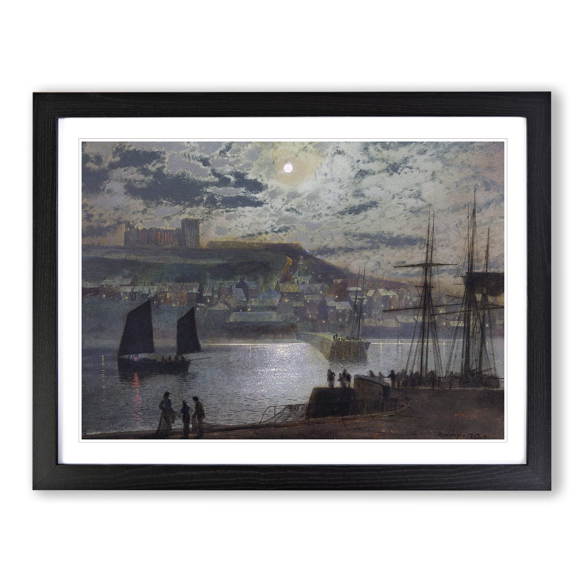 Whitby Harbour Vol.2 By John Atkinson Grimshaw Classic Painting Framed Print | A4 Black Framed Wall Art | Ready to Hang | Classic Historical Picture | Living Room Bedroom Lounge Office