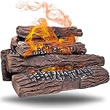Natural Glo Large Gas Fireplace Logs | 10 Piece Set of Ceramic Wood Logs. Use in Indoor, Gas Inserts, Vented, Electric, or Ou