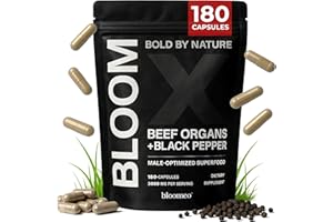 BLOOMEO Beef Organ Supplement for Men | 100% Grass Fed Beef Liver Capsules with Bull Testicle, Prostate, Bone Marrow & More | Bloom X - Ancestral Superfoods for Vital Energy, Immunity & Men’s Health | 180 ct
