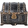 Zerodeko Pirate Treasure Case with Lock Dark Grey Pirate Jewelry Chest Gemstone Crystal Storage Box Rhinestone Container Toys for Children Girl