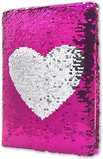 GINMLYDA Reversible Sequin Diary for Girls 8.5x5.5 in 160 Pages Pink Heart