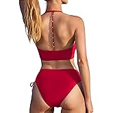 MOOSLOVER Women Halter Bikini Sets Drawstring High Cut Two Piece Swimsuit Tummy Control Bathing Suit