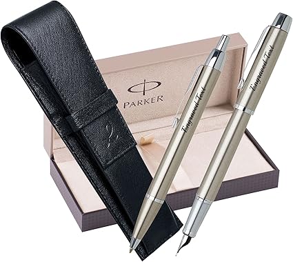 Regali Di Natale Aziendali Personalizzati.Regali Aziendali Personalizzati Uk Parker Set Penna A Sfera E Penna Stilografica Im Metal Ct Spazzolato Nastro In Pelle Nera Confezione Regalo Di Lusso Amazon It Cancelleria E Prodotti Per Ufficio