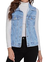 Chainscroll Women's Buttoned Washed Denim Vest