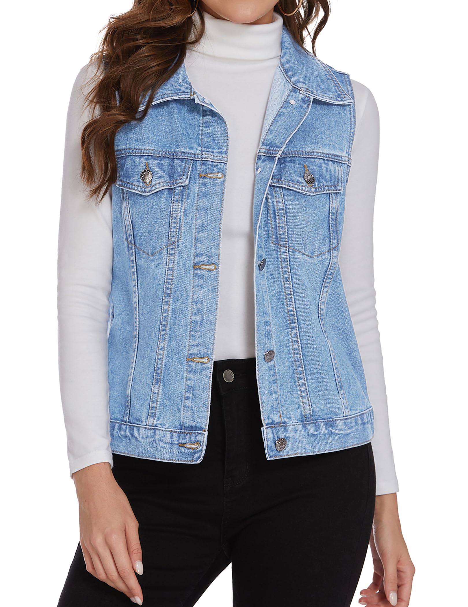 Chainscroll Women's Buttoned Washed Denim Vest