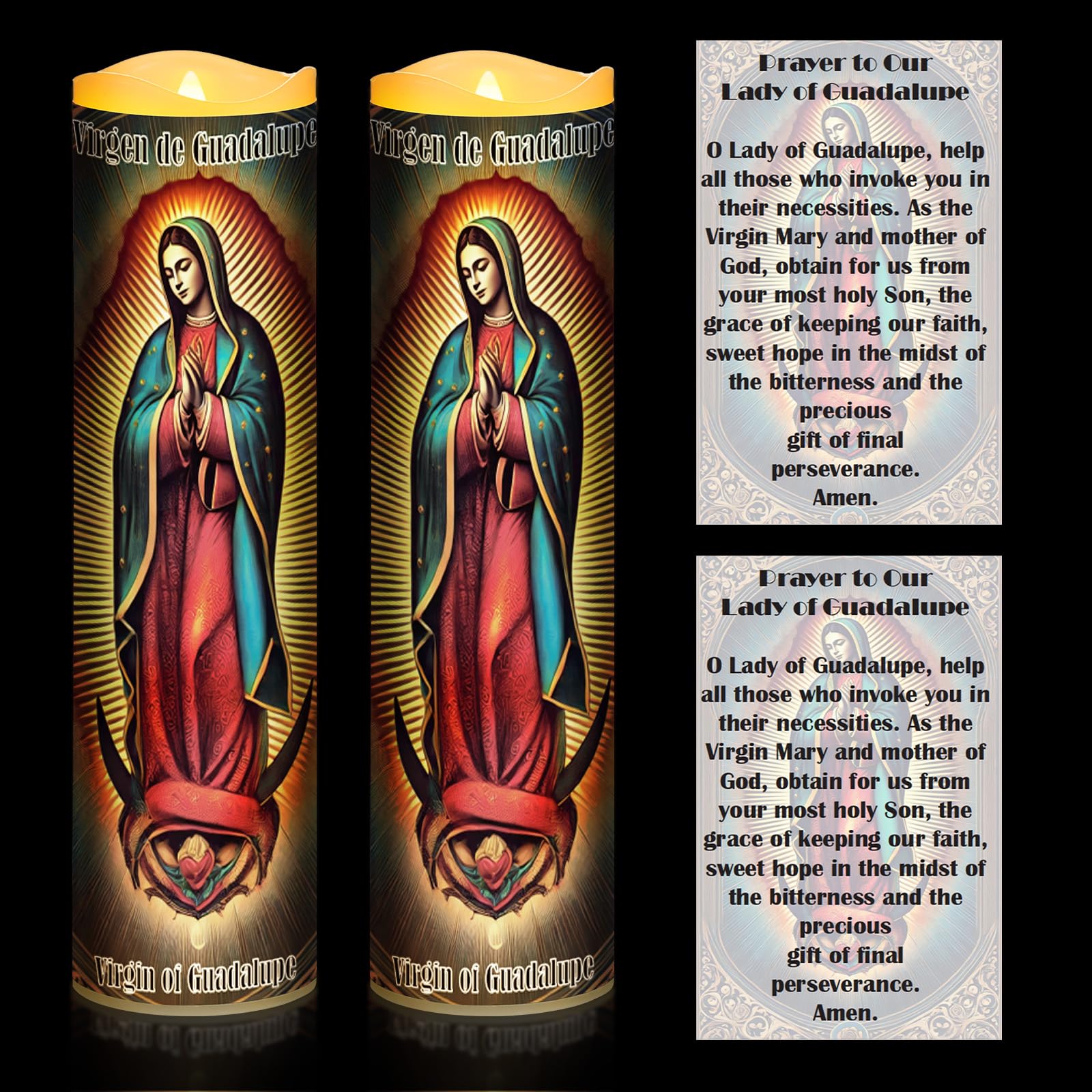 Photo 1 of Baquler 2 Sets LED Flameless Religious Candles Catholic Prayer Candle Catholic Battery Operated Electric Gift with Card LED Home Decor for Halloween Christmas(Virgin of Guadalupe)