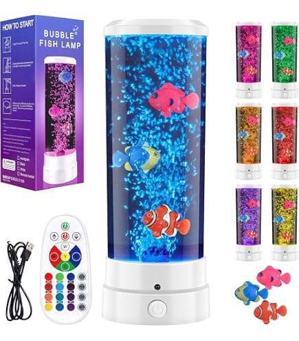 Lampe à Lave LED Avec Poisson Flottant & Télécommande - 16 Couleurs, 4 Modes, USB/Piles - Veilleuse Aquarium Décorative Pour Chambre