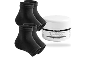 BENAYO Moisturizing Foot kit for Women Gifts,Urea Cream 45% Plus Salicylic Acid 2% Foot Cream, Reusable 2Pairs Gel Lining Moisturizing Heel Socks for Dry Cracked Feet,Cracked Heel Repair.(Black)