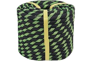 CRAYZA 3/8 Inch Braided Polyester Rope, 150 Feet Arborist Rope for Rigging Climbing Tree Work Camping Swing Sailing, Black/Fluorescent Green