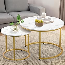 AuraBasic Nesting Table Set of 2, Round Coffee