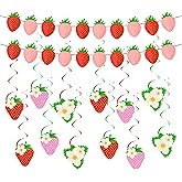 32PCS Strawberry Party Decorations,Berry First Birthday Decor Strawberry Baby Shower Decorations,Strawberry Hanging Swirl Banner for Fruit Themed Party Supplies (32PCS)