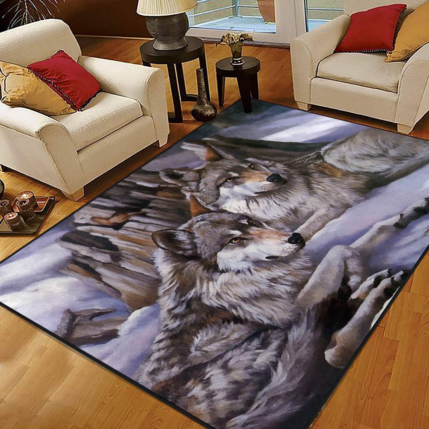 Amazon Com Area Rugs 5x7 For Living Room Bedroom Large Area Rug Wolf Rug For Home Decor Wolf 45645125 Kitchen Dining