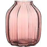 Large Pink Glass Vase for Flowers Ribbed Tall Pink Red Floor Vase 8.0" Decorative Vases for Home Table Centerpieces Flowers D
