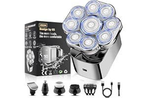 SAKIOO 9D Electric Head Shavers for Bald Men, Detachable Bald Head Shavers for Men, 5-in-1 Mens Grooming Kit,Wet/Dry LED Display,Travel Lock Cordless Rechargeable, Electric Razor for Men with Type-C Charge