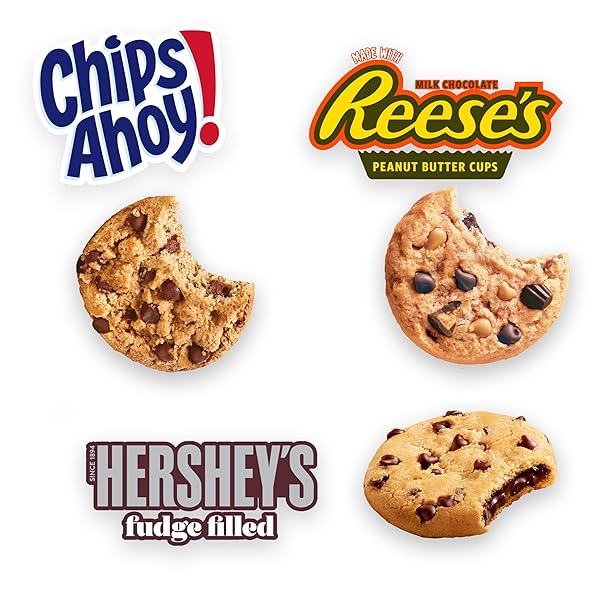 CHIPS AHOY! COOKIES VARIETY PACK, ORIGINAL CHOCOLATE CHIP, CHEWY CHOCOLATE CHIP WITH REESE’S PEANUT BUTTER CUPS & CHEWY HERSHEY’S FUDGE FILLED SOFT COOKIES, 50 SNACK PACKS (2 COOKIES PER PACK)