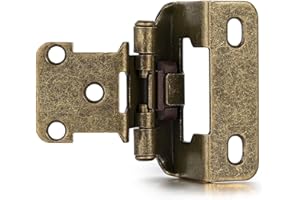 Vallecloud 4 Pack (2 Pair) Antique Brass Cabinet Hinges for Kitchen Cabinet Door, Partial Wrap Self Closing 1/2" Overlay Kitchen Cabinet Hinges, Semi Hidden Cabinet Hinge for Cabinet Doors