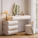 homary White Makeup Vanity Set with LED Mirror and Dressing Stool, Modern PU Leather Dressing Table with Drawers for Bedroom, Ideal for Women Girls (White)