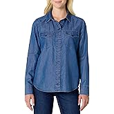 Amazon Essentials Women's Relaxed-Fit Denim Chambray Button-Down Long-Sleeve Shirt