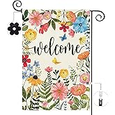 Baccessor Spring Summer Welcome Wildflower Garden Flag 12.5 x 18 Inch Double Sided Burlap Pink Flower Green Leaf Farmhouse Small Yard Flag Summer Holiday Seasonal Outdoor Outside Decoration