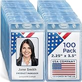 Mifflin-USA Plastic Waterproof ID Badge Holders (Clear, 2.25x3.5 Inch, 100 Pack), Vertical Hanging Name Card Holder with Zipper, Resealable Bulk Nametag Holders