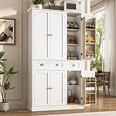 71"H Tall Kitchen Pantry Cabinet with LED Lights,39"W Modern Large Kitchen Hutch Cabinet w/6 Door Shelves,2 Large Drawer,Freestanding Food Pantry w/Adjustable Shelves for Kitchen,Dining Room,White