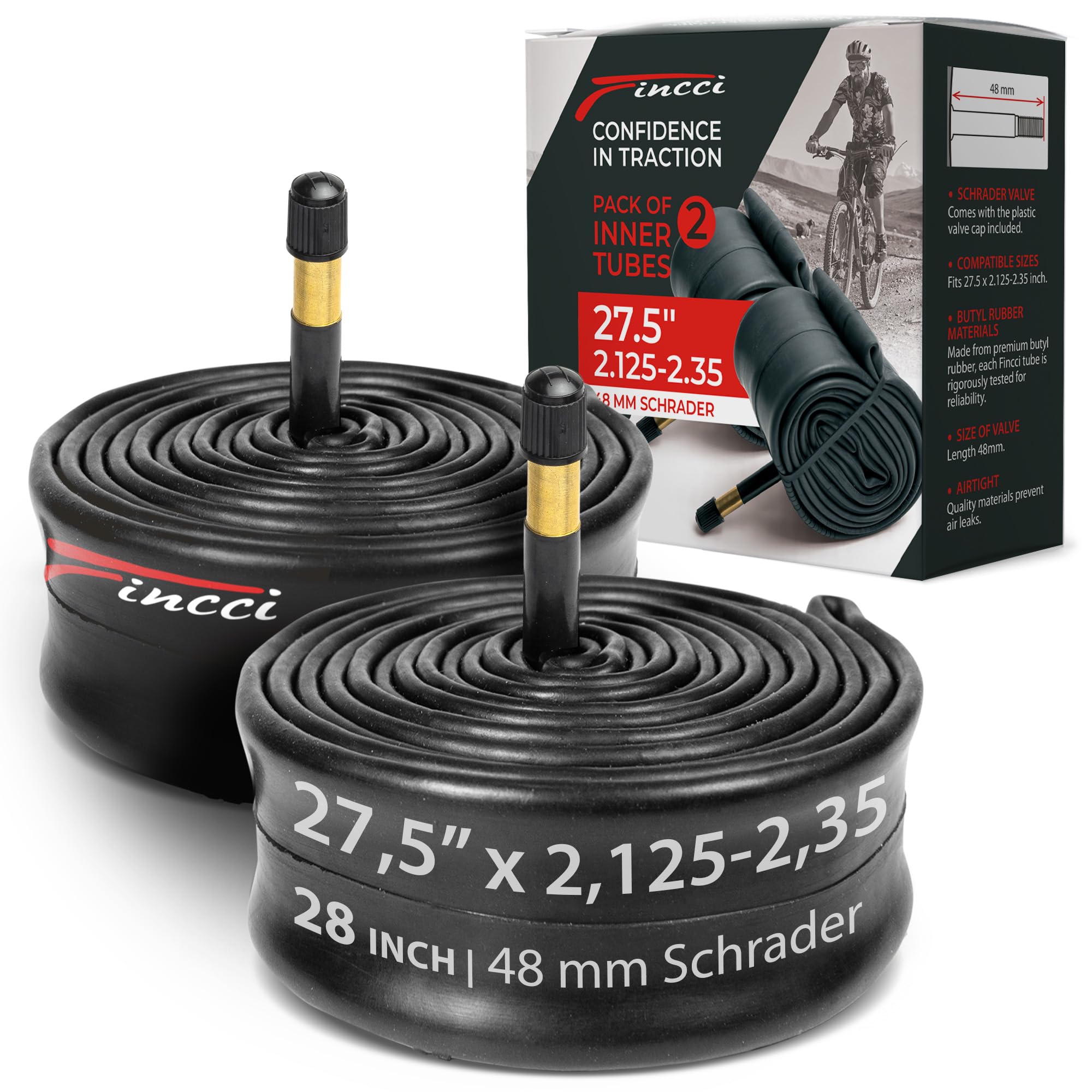 Fincci Pair of 27.5 Inner Tube with 48mm Schrader Valve - Bike Inner Tube 27.5 x 2.10-2.35 Inch - Tubes for Mountain Bike, MTB, Downhill, Road, Hybrid, Bicycle Tyres