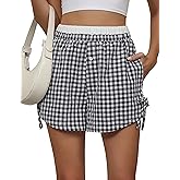 Blooming Jelly Womens Boxer Shorts Gingham Pajama Summer Casual High Waisted Shorts Plaid Lounge Sleep Y2k Beach Bottoms