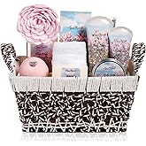 Spa Baskets For Women - Luxury Bath Set With Lilac & Rose Oil - Spa Kit Includes Wash, Bubble Bath, Lotion, Bath Salts, Body Scrub, Hand Cream, Shower Puff, Bathbombs, Soap and Towel