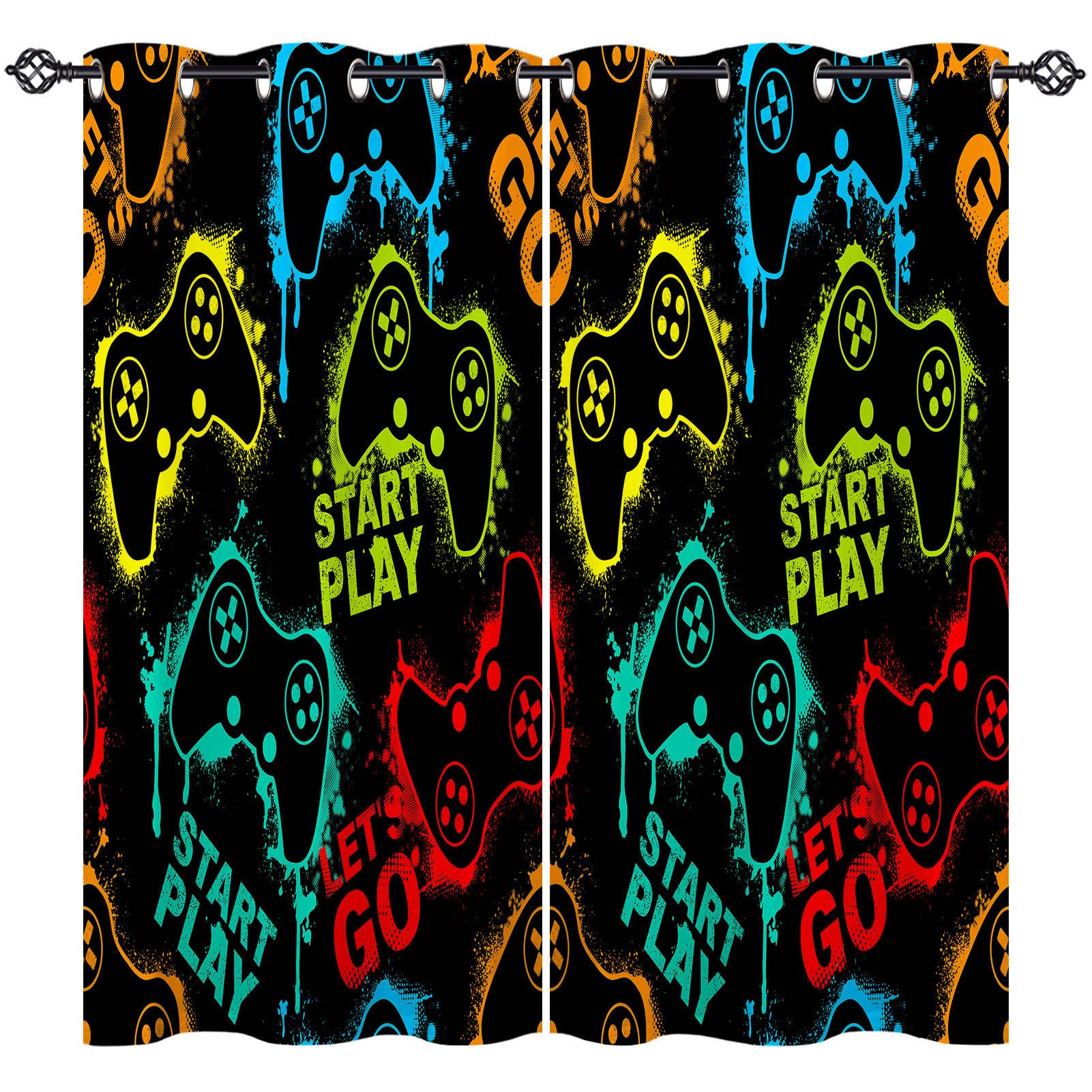 ANHOPE Gaming Curtains Eyelet 80% Blackout Curtains Abstract Colorful Gamepad Joystick Game Print Pattern Thermal Insulated Window Drapes for Kids Boys Bedroom Living Room 46 x 54 Inch Drop 2 Panels