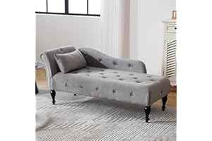 DecoraFlex Tufted Velvet Chaise Lounge Chair Indoor, Modern Upholstered Rolled Arm Lounge Chair Indoor with Nailhead Trim, Lounge Chaise for Living Room Bedroom Office