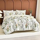 Sanracie Oversized King Quilt 128"x120",100% Cotton Floral Bedspreads California King Oversize Yellow Flowers Plant Pattern Printed Green Floral Bedding Coverlet Set for All Season Extra Large 3 Pcs