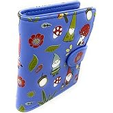 Shag Wear Gnome Forest Small Wallet for Women and Teen Girls Multiple Gnomes Mushrooms Plants Vegan Faux Leather Blue 4.5"