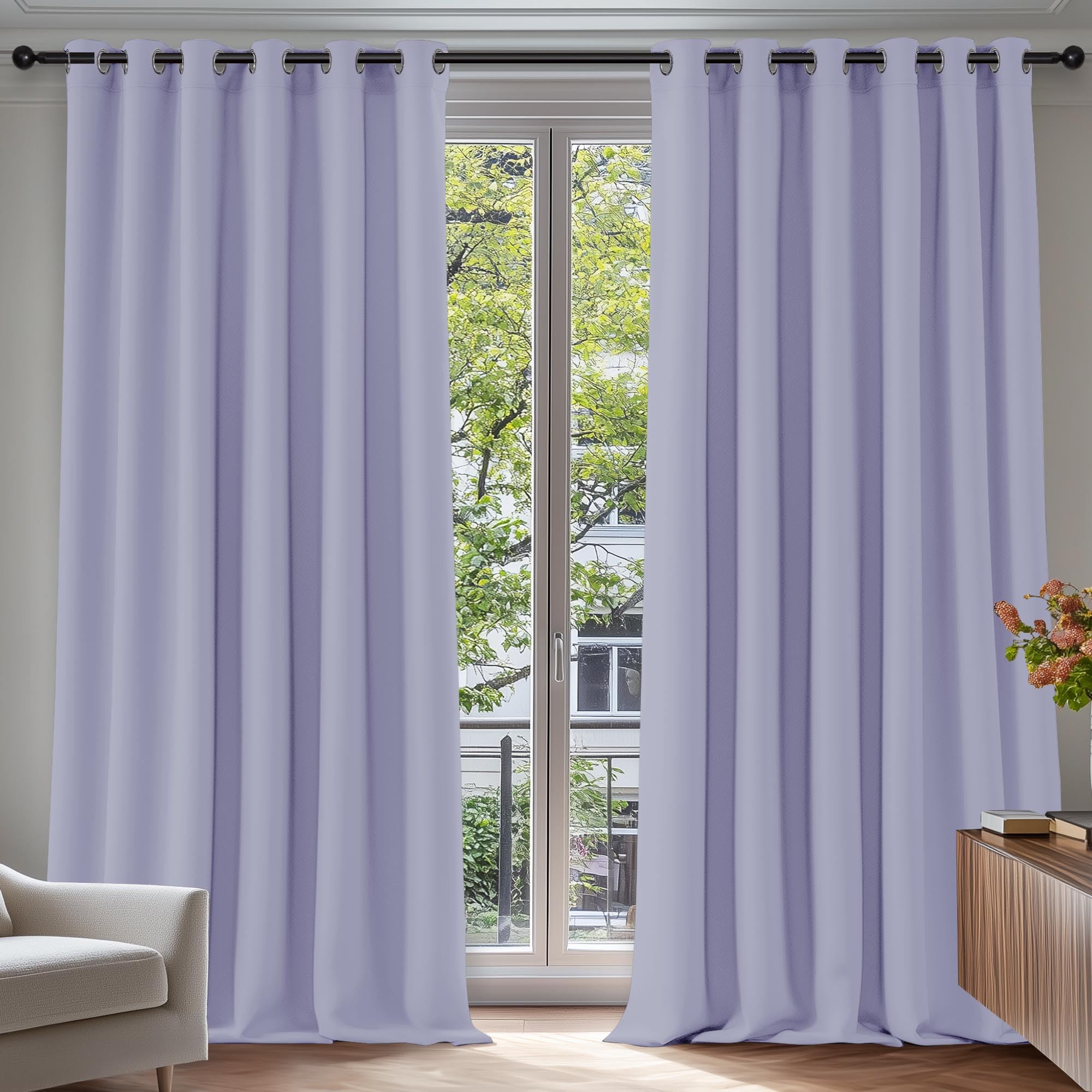 Deconovo Purple Curtains Thermal Insulated Material Eyelet Blackout Curtains for Living Room Pale Purple 66 x 90 Inch 2 Panels — image 1
