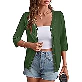 Rapbin Cardigans for Women Lightweight 3/4 Sleeve Crochet Textured Shrug for Dresses Open Front V Neck Button Down Top
