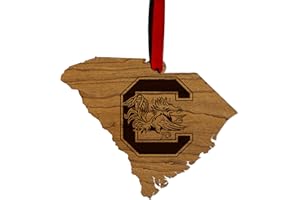 LazerEdge South Carolina Gamecocks on State Outline Christmas Ornament - Handcrafted from Cherry Wood - Officially Licensed Product