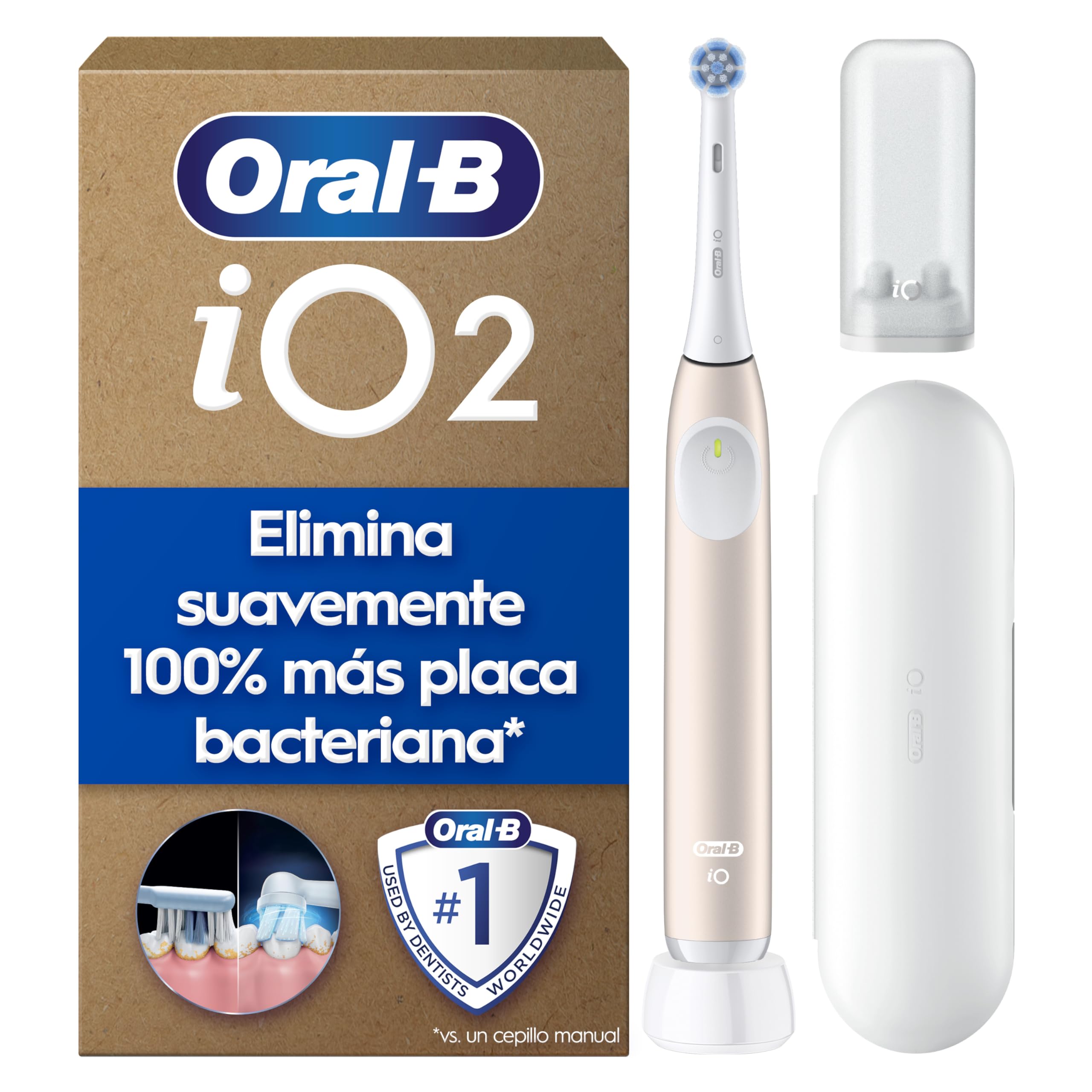 Oral-B iO 2 Cepillo de Dientes Eléctrico Rosa Suave, 1 Cabezal, 1 Estuche De Viaje, 1 Soporte de Recambios de Viaje, 3 Modos De Cepillado, Sensor De Presión y Temporizador, Diseñado por Braun