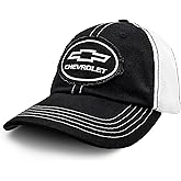 Tee Luv Chevy Bow Tie Logo Patch Hat | Vintage Trucker Style Hat | Licensed Chevrolet Design,Black, White