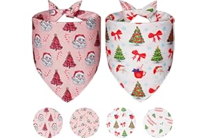 Agroon Cute Christmas Dog Bandanas Large 2PCS, 4 Pattern Holiday Scarf for Boy and Girl, Triangle Reversible Bibs Breed for Puppy Pets