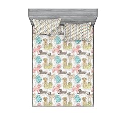 Ambesonne Dogs Fitted Sheet & Pillow Sham