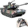 Supdex 1:18 RC Tank, 2.4Ghz M1A2 Remote Control Tank Model Toys, 15 Channel Battle Army Toy with Smoke, Light, Sound, Volume Switch, Military Toy for Adult and Kid That Shoots BBS and Water Bombs