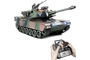 Supdex 1:18 RC Tank, 2.4Ghz M1A2 Remote Control Tank Model Toys, 15 Channel Battle Army Toy with Smoke, Light, Sound, Volume Switch, Military Toy for Adult and Kid That Shoots BBS and Water Bombs