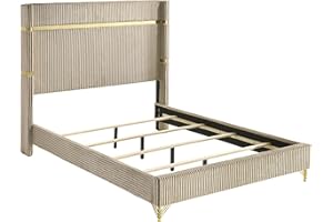 Coaster Home Furnishings Lucia Modern Classic 4-Piece Bedroom Set Velvet Upholstered Queen Size Wingback Bed Frame 61-inch Headboard Beige and White 224731Q-S4