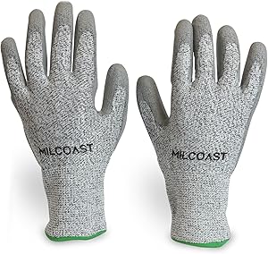 Milcoast Level 5 Cut Resistant Gloves - Polyurethane Palm Coated for Cutting, Kitchen, Garden, Work and Handling - Pack of 3 Pairs (Medium)