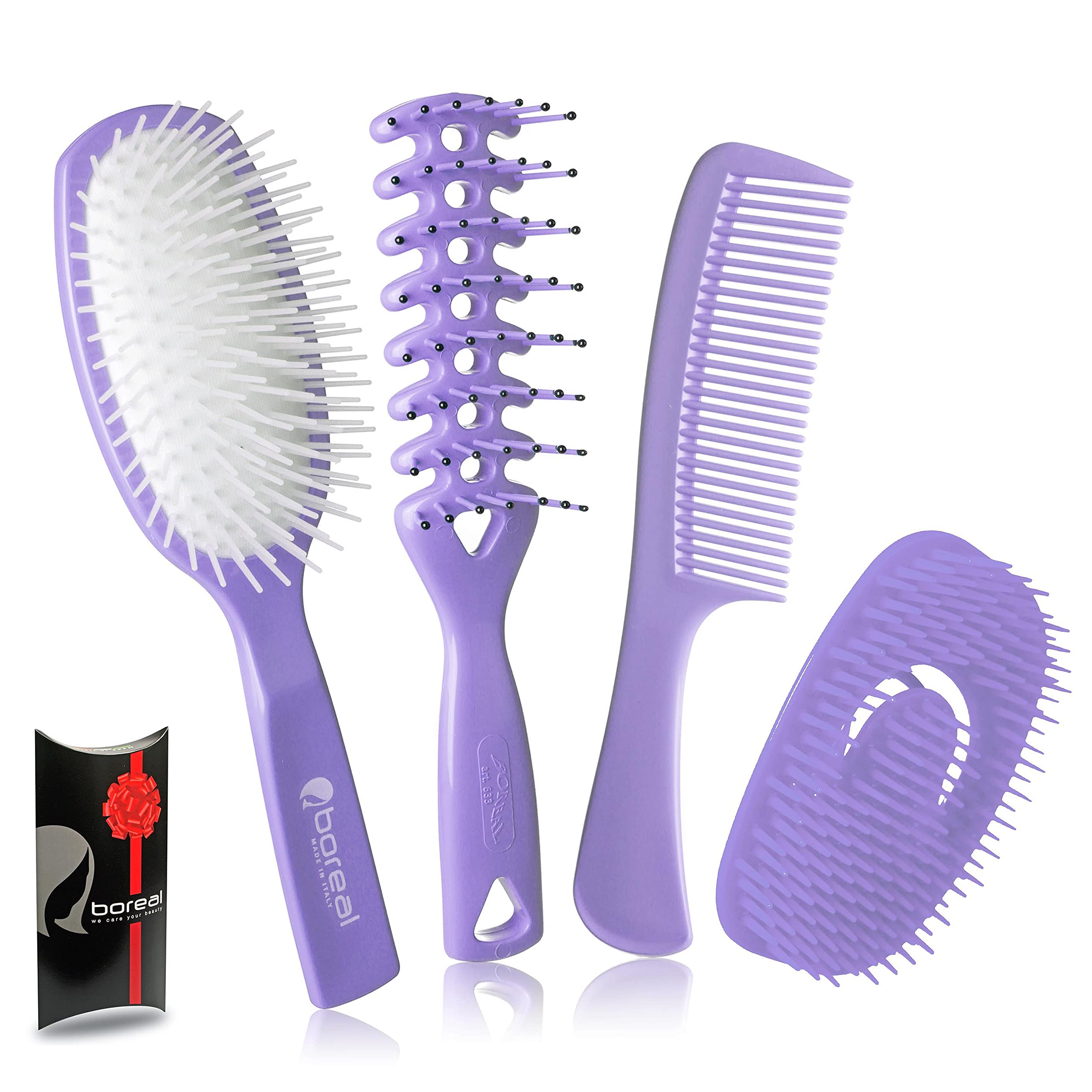 Set Detangling Hairbrushes. Great in The Shower, or for Drying. Brushes Suitable to Distribute evenly Creams and Hair Conditioner. 100% Made in Italy.