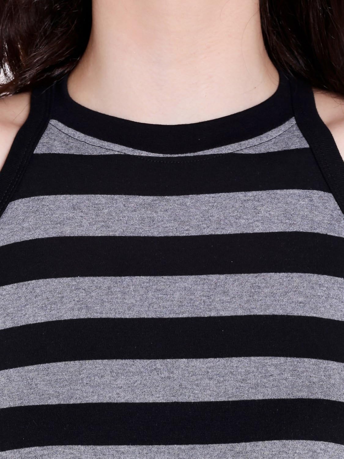 cult fiction high neck black striped cotton t-shirt for women